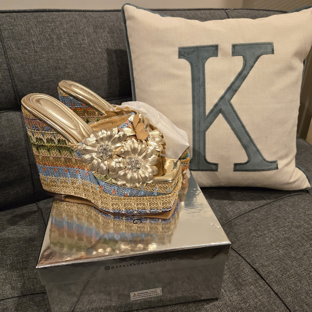 Azalea Wang Gold and Multicolor Wedge Sandals